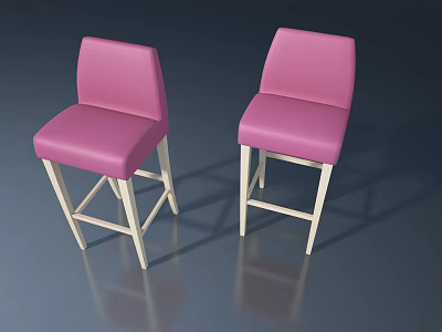 Two Stylish Pink Chairs with Backrests and Light Wooden Legs on Gray Reflective Surface 3d model