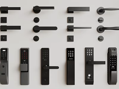 Various Modern Door Handles With Smart Lock Designs And Metal Lever Styles 3d model