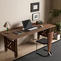 Modern Middle-ancient Style Desk and Chair Combination Desk Computer Desk Writing Desk Dining Chair Potted Computer 3d model