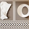 Elegant Modern Wall Decor With Abstract White Sculpture Circular Plate And Striped Background