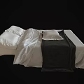 Double Bed with White Bed Sheets Black Blanket and Pillows in Bedroom