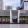 Modern Commercial Landscape With Courtyard Water Feature Green Plants And Lighting