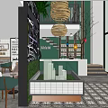 Modern Cafe Interior With Glass Walls Living Plant Wall Bookshelves And Staircase