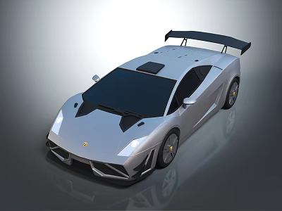 Silver Sleek Sports Car With Black Roof Rear Spoiler And Aerodynamic Design 3d model