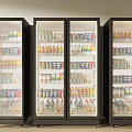 Multiple Commercial Glass Door Refrigerators Stocked with Assorted Beverages for 3d model
