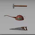 Essential Hardware Tools Set Featuring Hammer Red Oil Can and Saw 3d model
