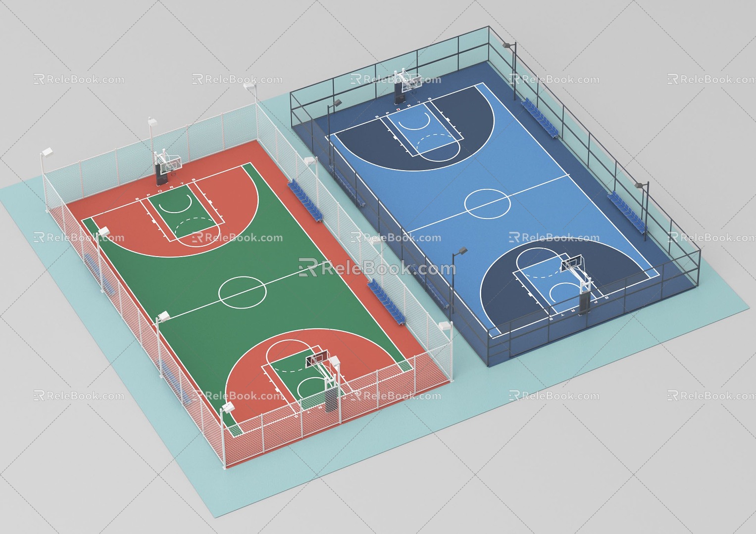 outdoor basketball court modern basketball court 3d model