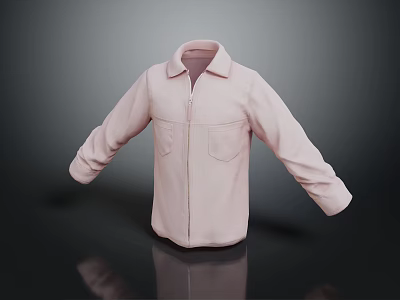 Pink Collared Zip Front Shirt With Long Sleeves And Dual Front Pockets 3d model