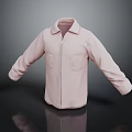 Pink Collared Zip Front Shirt With Long Sleeves And Dual Front Pockets 3d model
