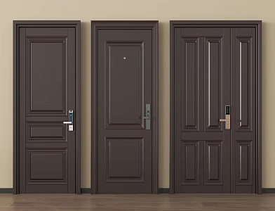 Antique anti-theft door entry door fingerprint lock door single door 3d model