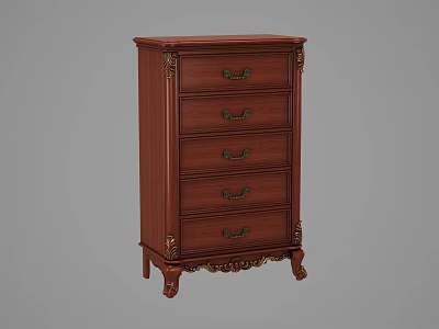 Classic Mahogany Chest of Drawers with Ornate Carvings and Five Drawers 3d model