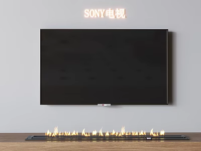 Sony Television Wall Mounted On Wall With Flame Decor Below 3d model