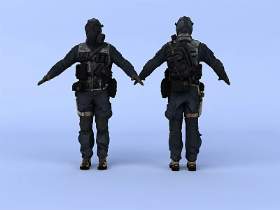 Two Tactical Game Movie Characters In Uniforms Holding Hands With Backpacks 3d model