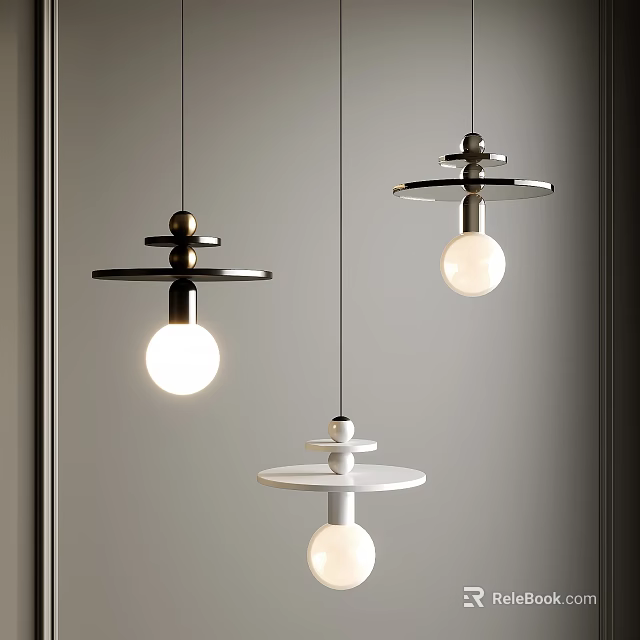 Modern Minimalist Chandeliers With Three Hanging Circular Base And Spherical Bulb 3d model