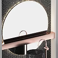 Luxury Modern Washbasin With Black Marble Rose Gold Faucet Geometric Wall And Circular Mirror Design