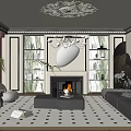 French Living Room Middle Ancient Home Living Room Coffee Table Sofa Combination Potted Chandelier 3d model