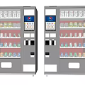 Public Vending Machines with Assorted Beverages Snacks Silver Body Transparent Doors