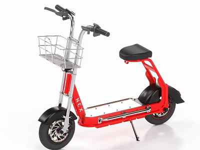 Red Electric Motorcycle With Front Basket Black Seat And Silver Handlebars Design 3d model