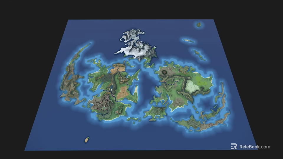 Cartoon Map Scene With Colorful Islands Diverse Terrain And Blue Ocean 3d model 