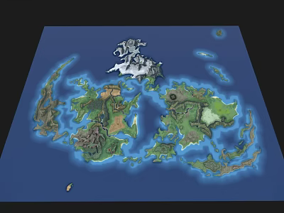 Cartoon map world map sand table stereo map island mountain map 3d model