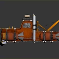 Orange Flame Decorated Truck with Large Wheels Exhaust Pipes and Unique Retro Sci Fi Design