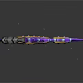 Fantasy Axe With Purple Pink Crystal Blade And Blue Gold Handle Glowing Particles