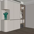 Modern White Wardrobe with Glass Doors Open Shelves Built-in Lighting and Decorative Figurine