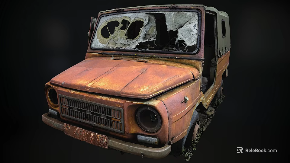 Old Rusty Van With Broken Windows And Worn Out Exterior Look 3d model 