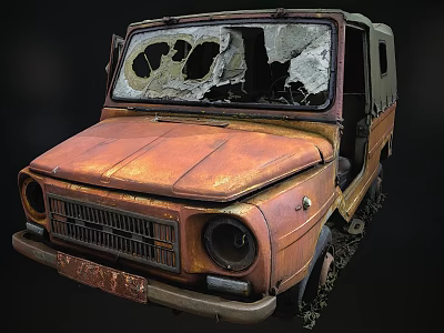 Old Rusty Van With Broken Windows And Worn Out Exterior Look 3d model