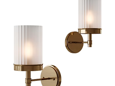 Modern Brass Wall Lamps With White Ribbed Shades And Warm Light 3d model