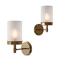 Modern Brass Wall Lamps With White Ribbed Shades And Warm Light