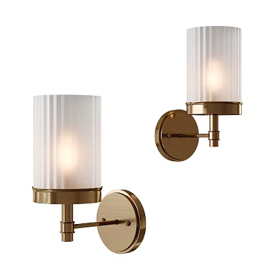Modern Brass Wall Lamps With White Ribbed Shades And Warm Light 3d model