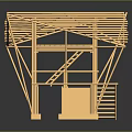 Wooden Architectural Model With Frame Structure Sloped Roof And Support Beams