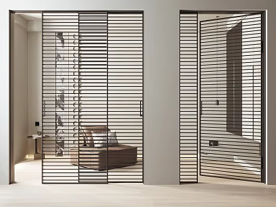 Sleek Modern Black Metal Slatted Sliding Doors for Interior Room Division Design 3d model