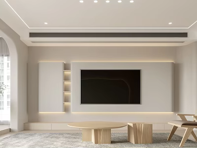 Elegant Modern Living Dining Room Interior With TV Wall Wooden Coffee Table And Recessed Lighting 3d model