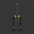 Ostrich Skeleton Model With Metallic Structure Long Neck And Slender Legs On Gray Background
