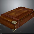 Vintage Red Wooden Storage Box With Metal Corner Accents And Leather Straps