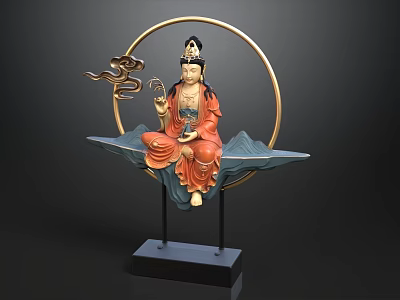 Decorative Ornament Set Featuring Seated Buddha Golden Ring Wave Base And Cloud Design 3d model