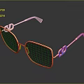 Gold Frame Sunglasses With Chain Detail And Pink Temple Tips Purple Lenses