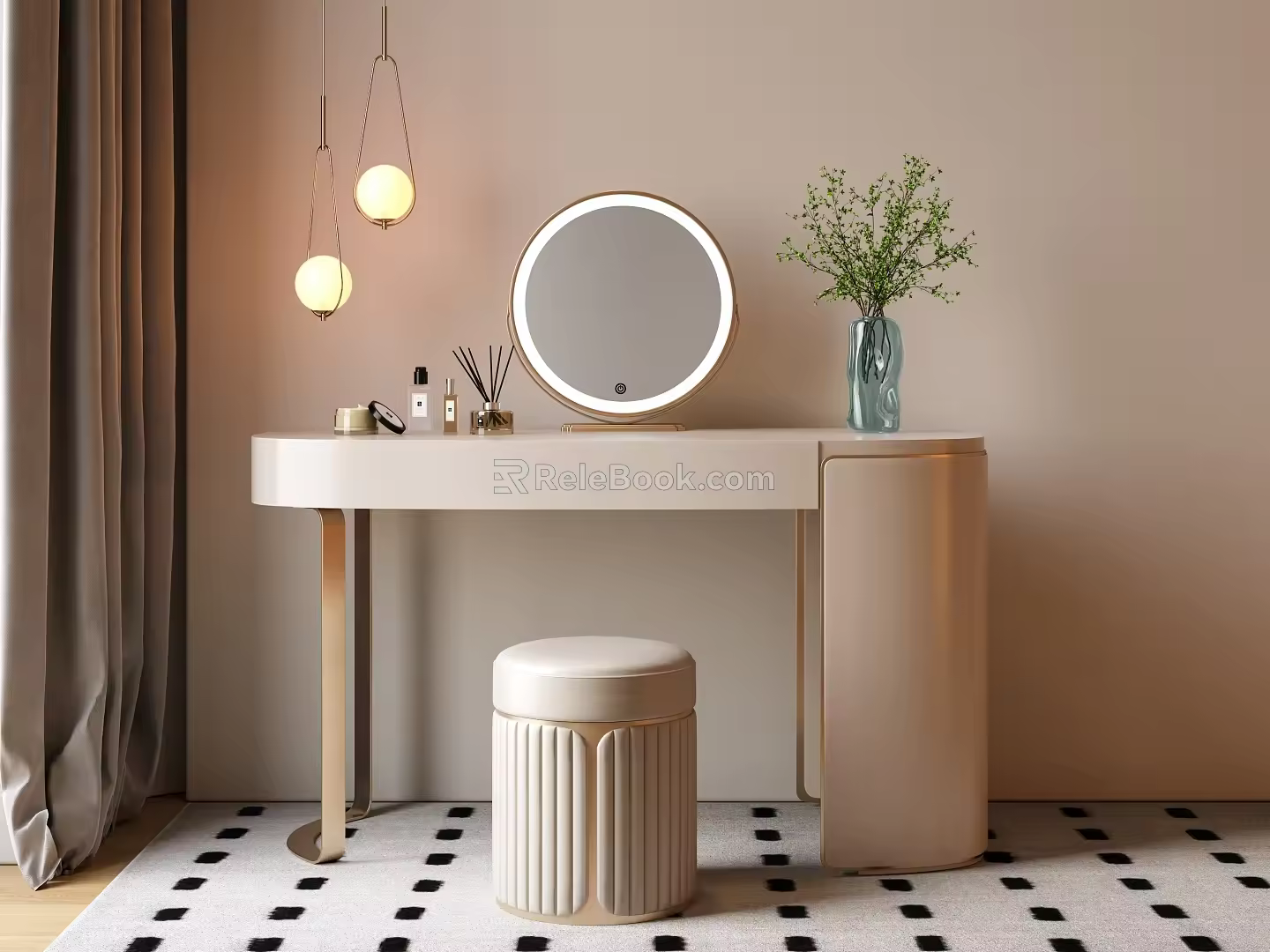 Dressing table makeup stool combination mirror green plant 3d model