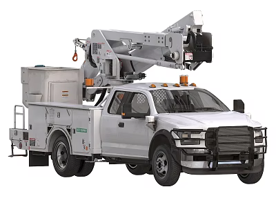 Utility Service Truck With Aerial Lift Mechanism Orange Warning Lights And Tool Storage 3d model