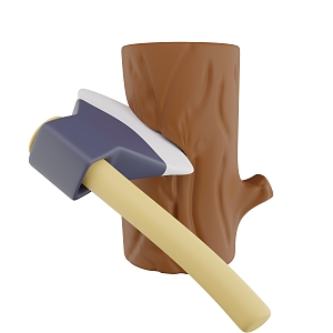 Wood Axe Cutting Wood Cutting Wood Scene Cartoon Wood Cartoon Axe 3d model