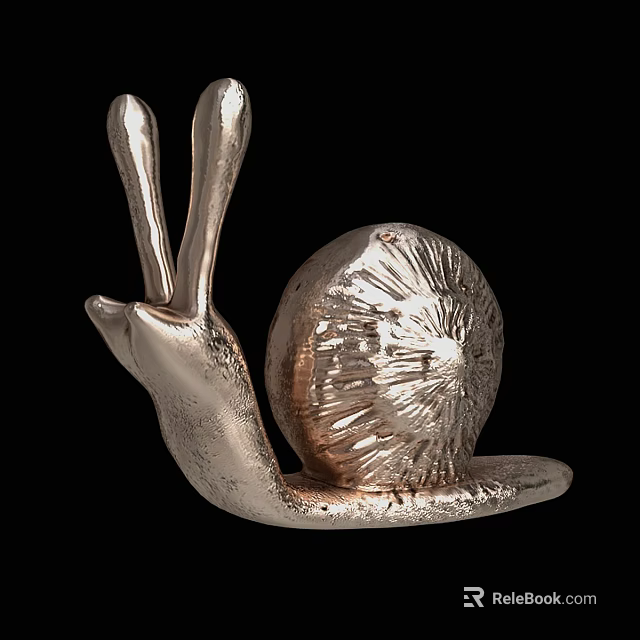 Intricate Silver Snail Sculpture with Detailed Shell Antennae and Metallic Texture 3d model 