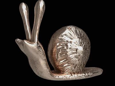 Intricate Silver Snail Sculpture with Detailed Shell Antennae and Metallic Texture 3d model