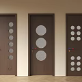Three Brown Wooden Doors With Various Circular Patterns For Interior Design 3d model