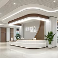 Modern Hospital Outpatient Clinic Lobby With Spacious Interior White Columns Staircase Windows And Green Plants