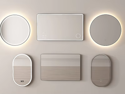 Modern Lighted Mirrors With Round Oval And Rectangular Shapes For Home Decor 3d model