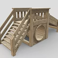 Wooden Play Equipment With Slide Steps And Circular Climbing Tunnel For Kids