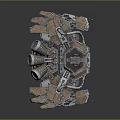 Futuristic Mechanical Structure With Multiple Arms Green Glowing Elements Hexagonal Core And Metallic Panels