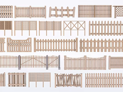Various Styles Of Wooden Garden Fences With Different Designs And Patterns 3d model